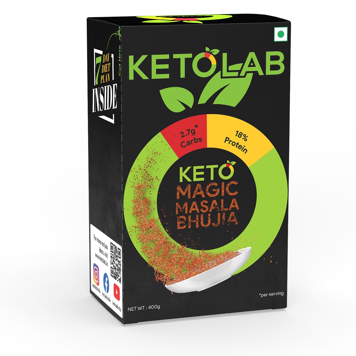 Ketolab Keto Bhujia (Magic Masala), 400 Gms, 1 Pack, 2.7g Net Carb & 18% High Protein/Serv, Identical to Regular Bhujia, Low Carb, High Fibre, Low GI, Keto Diet, Weight Loss, Diabetic Friendly (B0D83Y585Q) Amazon Price History, Amazon Price Tracker