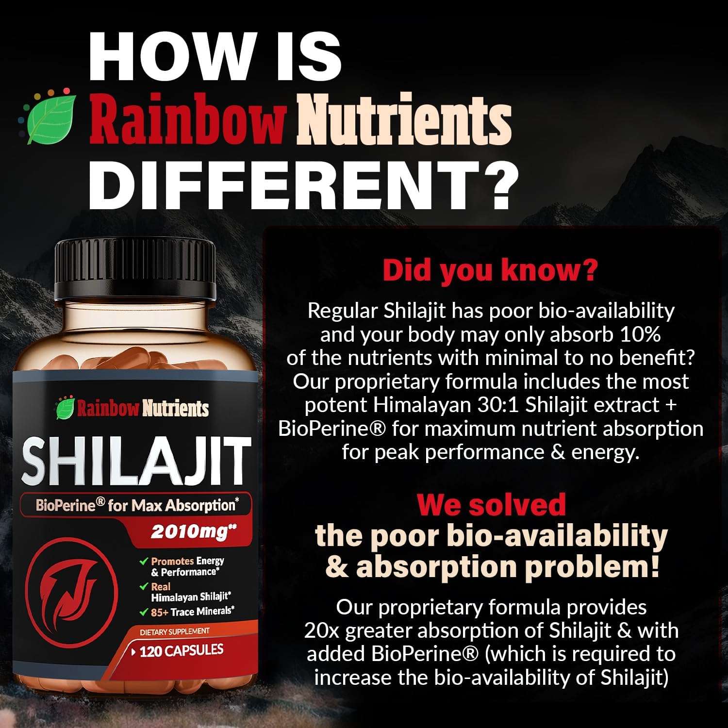 Pure Himalayan Shilajit Capsules Supplement (2,010mg + Absorption Enhancer+50% Fulvic Acid) Natural 30:1 Shilajit with 85+ Trace Minerals for Energy, Performance, Immune Support| Non GMO| 120 Pills - Image 6