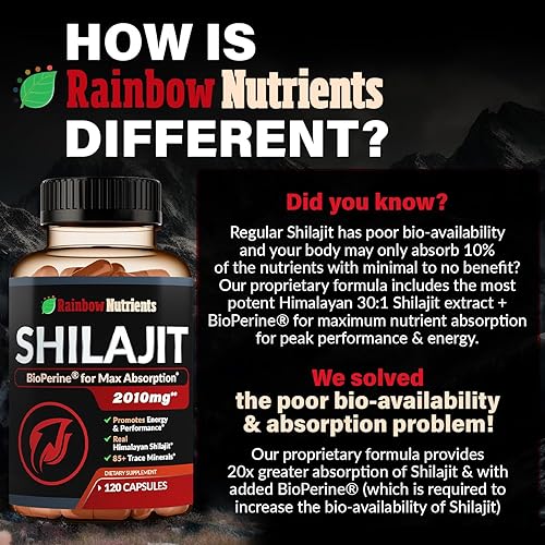 Miniatura 6 de Suplemento puro de cápsulas de Shilajit del Himalaya (60,000 mg + potenciador de absorción + 50% ácido fúlvico) Shilajit natural 301 con más de 85