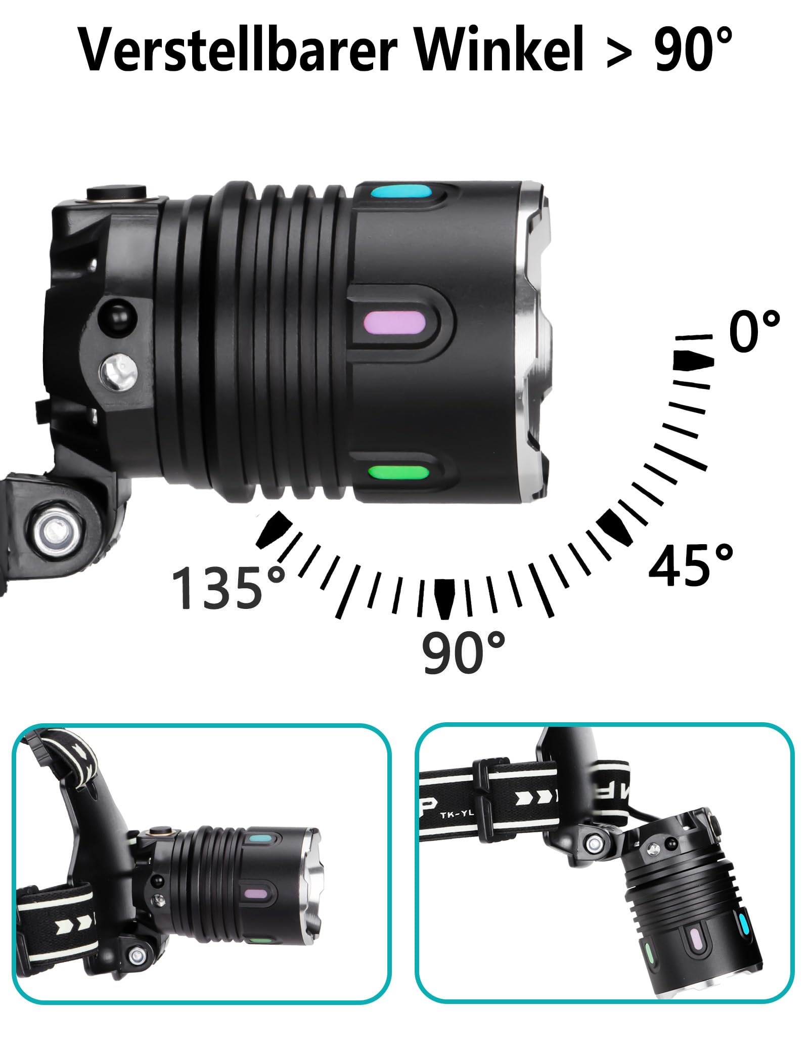 Linterna frontal LED recargable Super Bright 25.0000 lúmenes, con 11 modos, IP67 resistente al agua, 90° ajustable con sensor de cabeza para camping, exterior de emergencia
