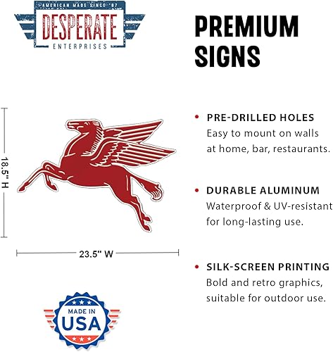 Miniatura 2 de Desperate Enterprises Mobil Pegasus - Letrero de aluminio de gran formato, 27.5 pulgadas de ancho x 20 pulgadas de alto
