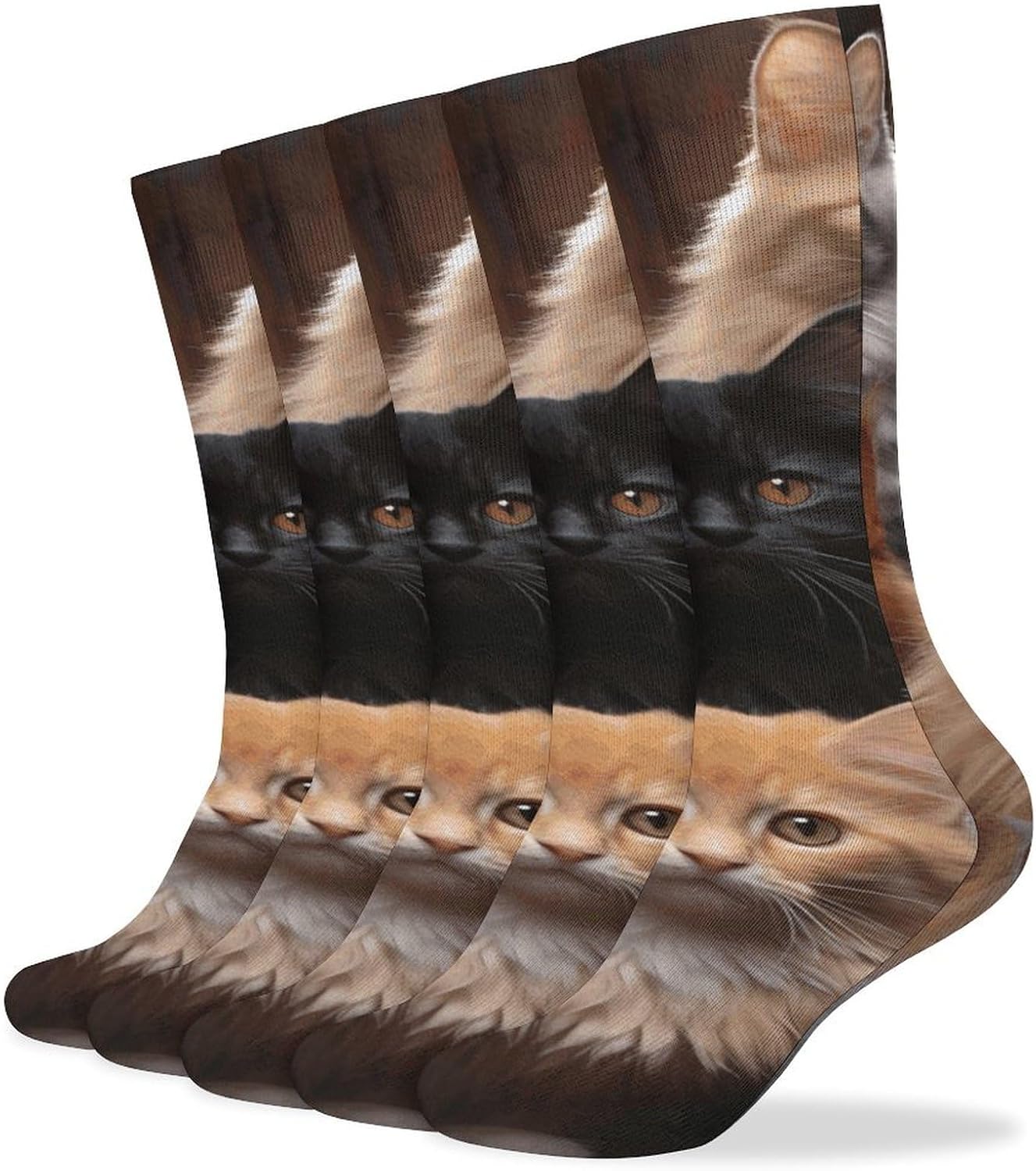 5 Pairs Knee High Socks Cat Collection Long Tube Boot Seamless Toe