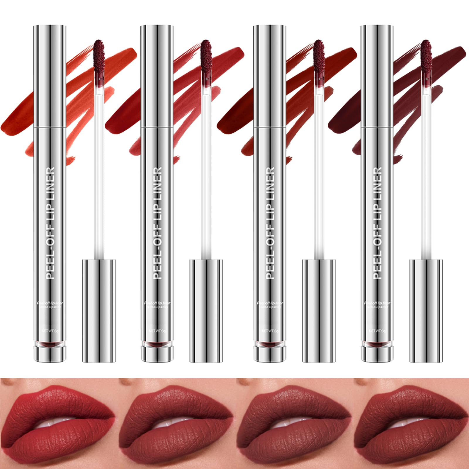 4Pcs Peel Off Lip Liner Set,4Different Shades Long-Lasting Lip Stain,24H Smudge-Proof & Waterproof for Effortless Precision,Non-Fading Nude Matte Color,Full Coverage Lip Tint,Gifts Suitable for Girls