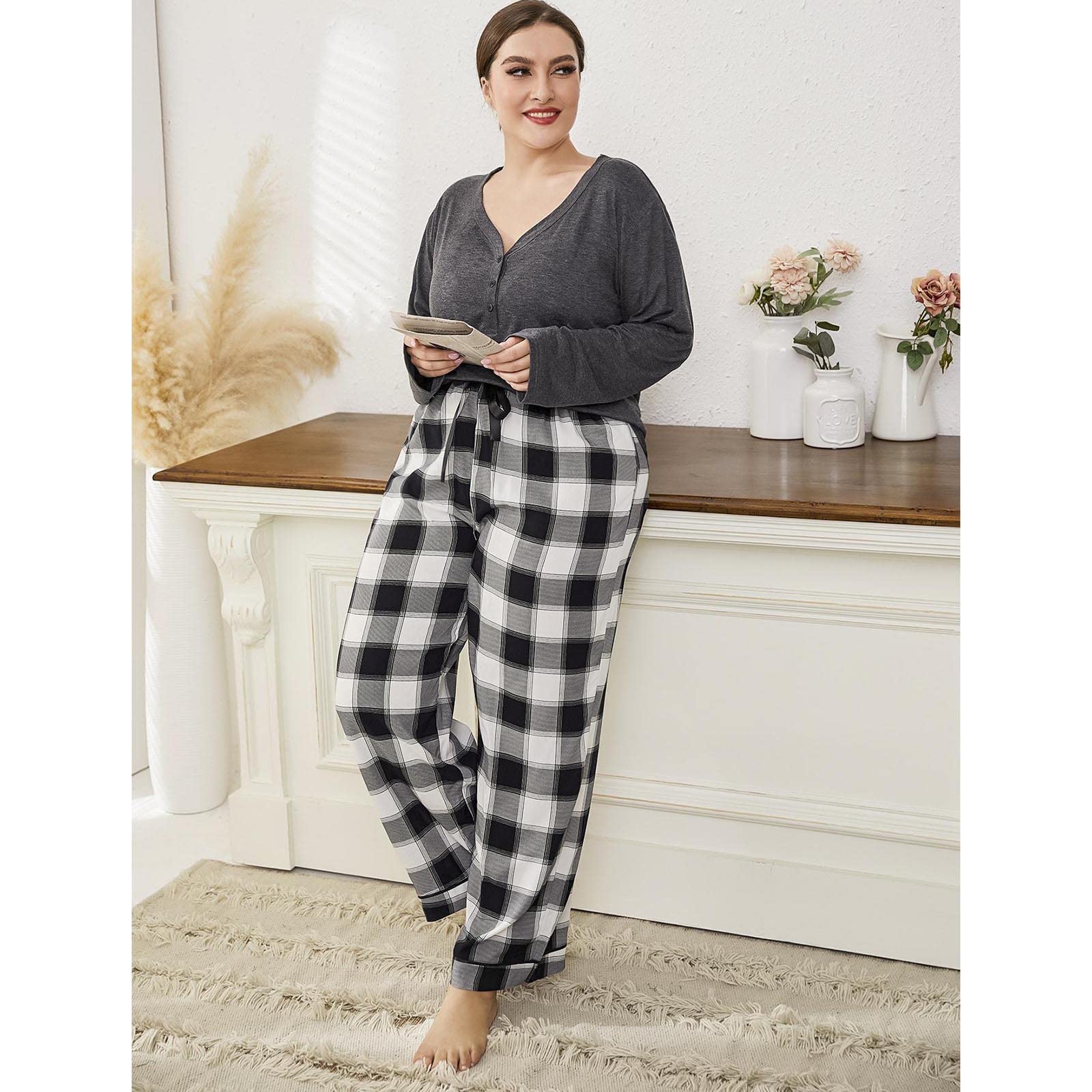 Pyjama Femme Grande Taille Pyjama Femme Grande Taille, Ensemble de Pyjama Femme, Vêtements de Nuit Manches Longues