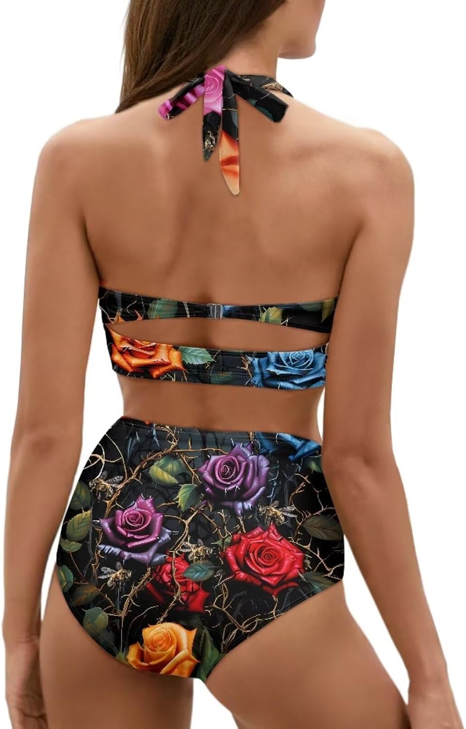 Suobstales Tummy Control Swimsuits for Women Two Piece High Waisted Bikini Sets V Neck Swimwear Bathing Suits Plus Size