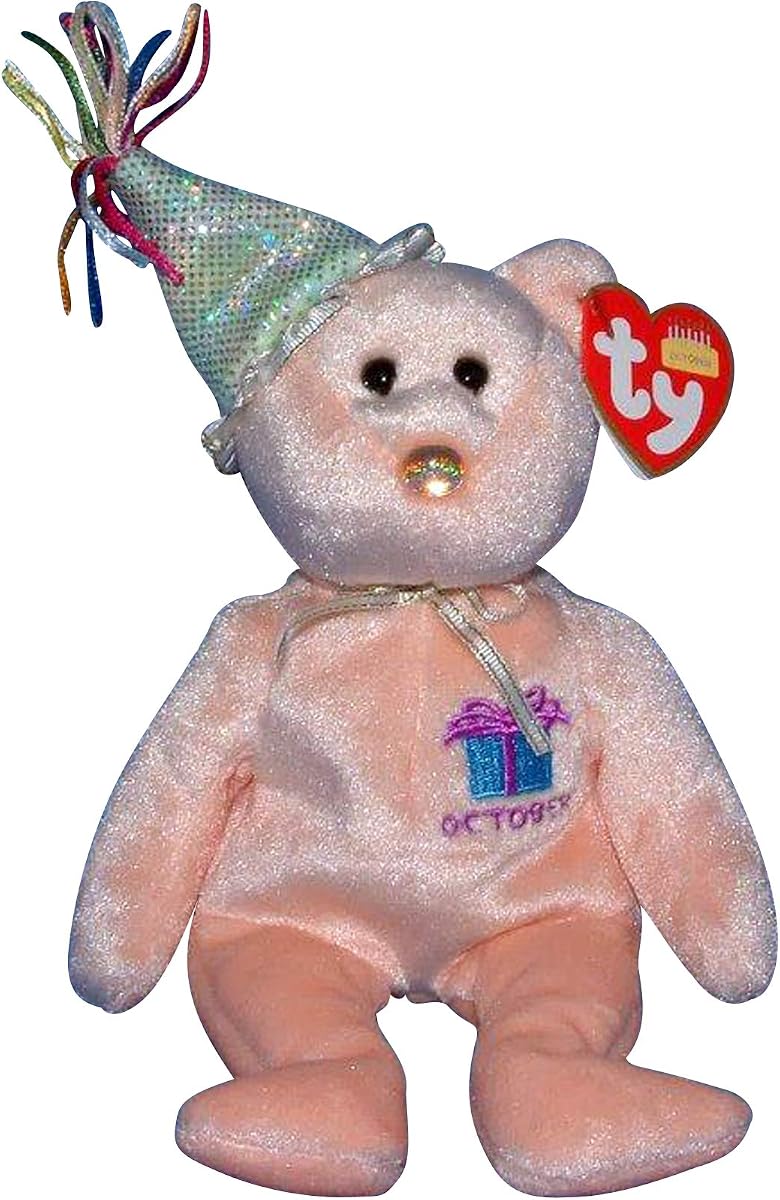 Beanie Baby October Teddy Happy Birthday Bear w Hat