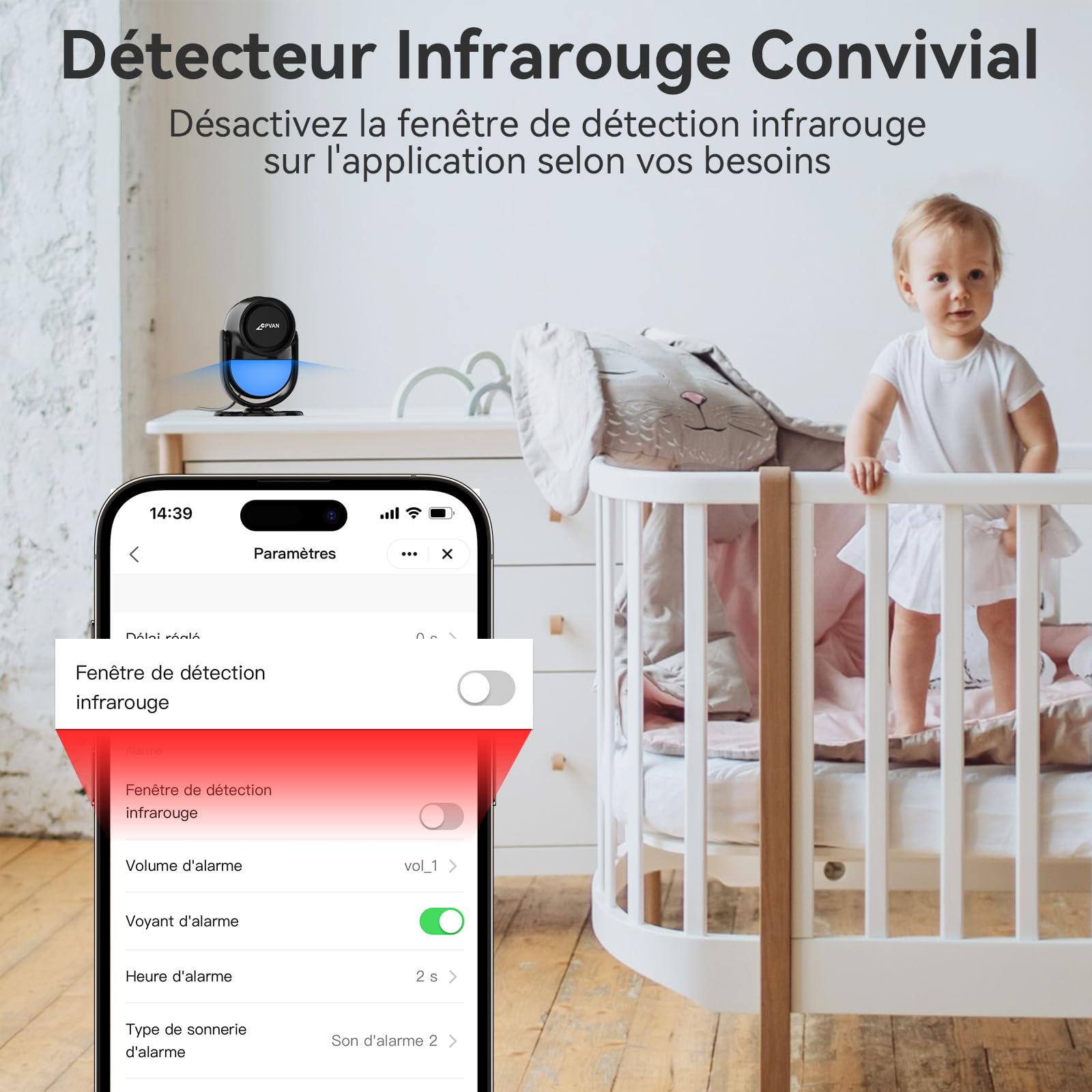 CPVAN Alarme Maison sans Fil, 2.4GHz WiFi PIR Détecteur de Mouvement avec Alertes APP, PIR Alarme Hôte + 2 Télécommandes + 4 Capteurs de Porte/Fenêtre,Noir