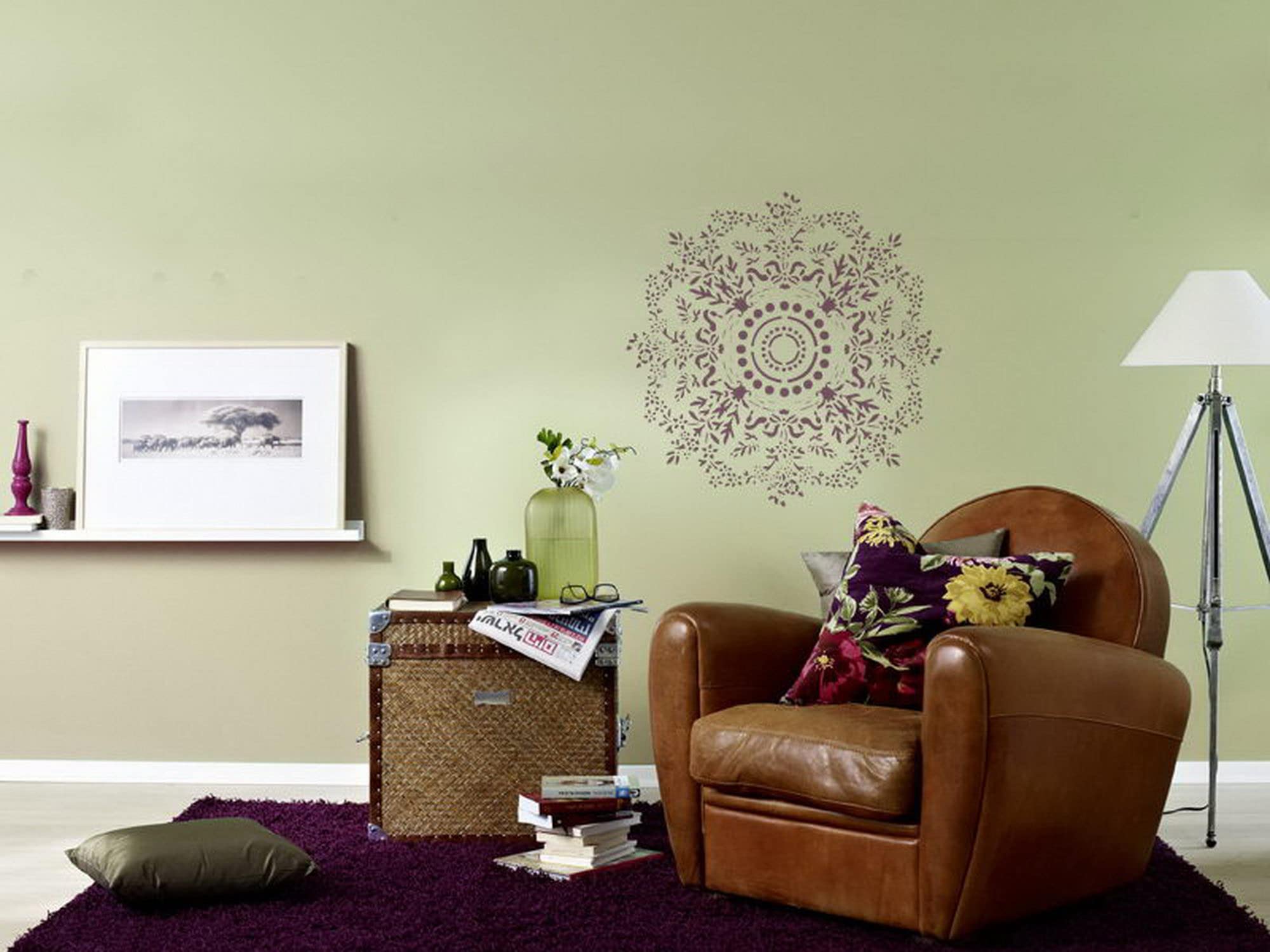 Pochoir mandala pour peinture murale, différentes tailles, modèle de décoration en plastique réutilisable (805, L)
