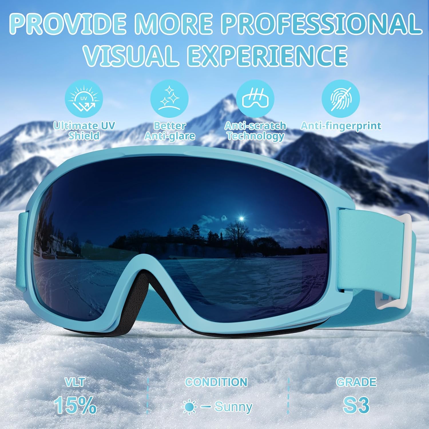 ski goggles for kids 6-14 boys girls youth snowboard snow, snowboarding skiing goggles kids 10-12 blue