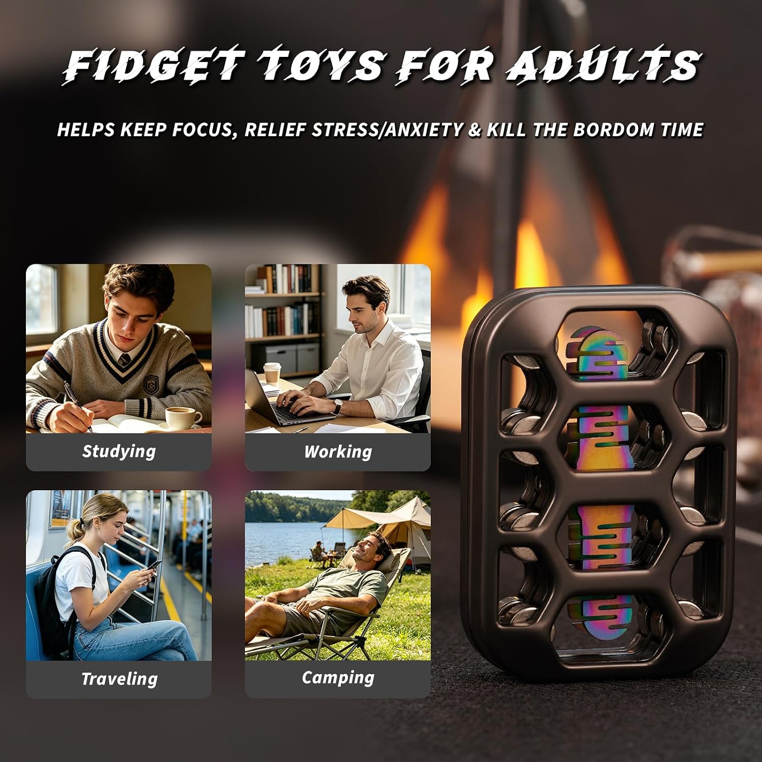Fidget Toys Adults Openwork Design Metal Fidget Slider EDC Fidget Toys Adults Decompression Desk Toys to Relief Anxiety and Stress for ADD, ADHD & Autism (Silver)