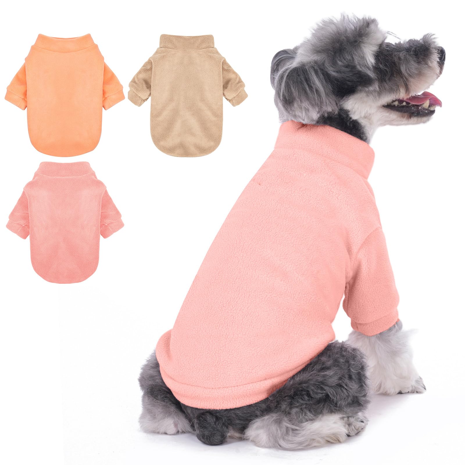 GYALAPERI Dog Sweater, 3 Pack Dog Sweaters for Small Dogs Girl Boy, Ultra Soft Warm Puppy Clothes Dog Coat for Winter (Peach+Lt Camel+Pink, Medium)