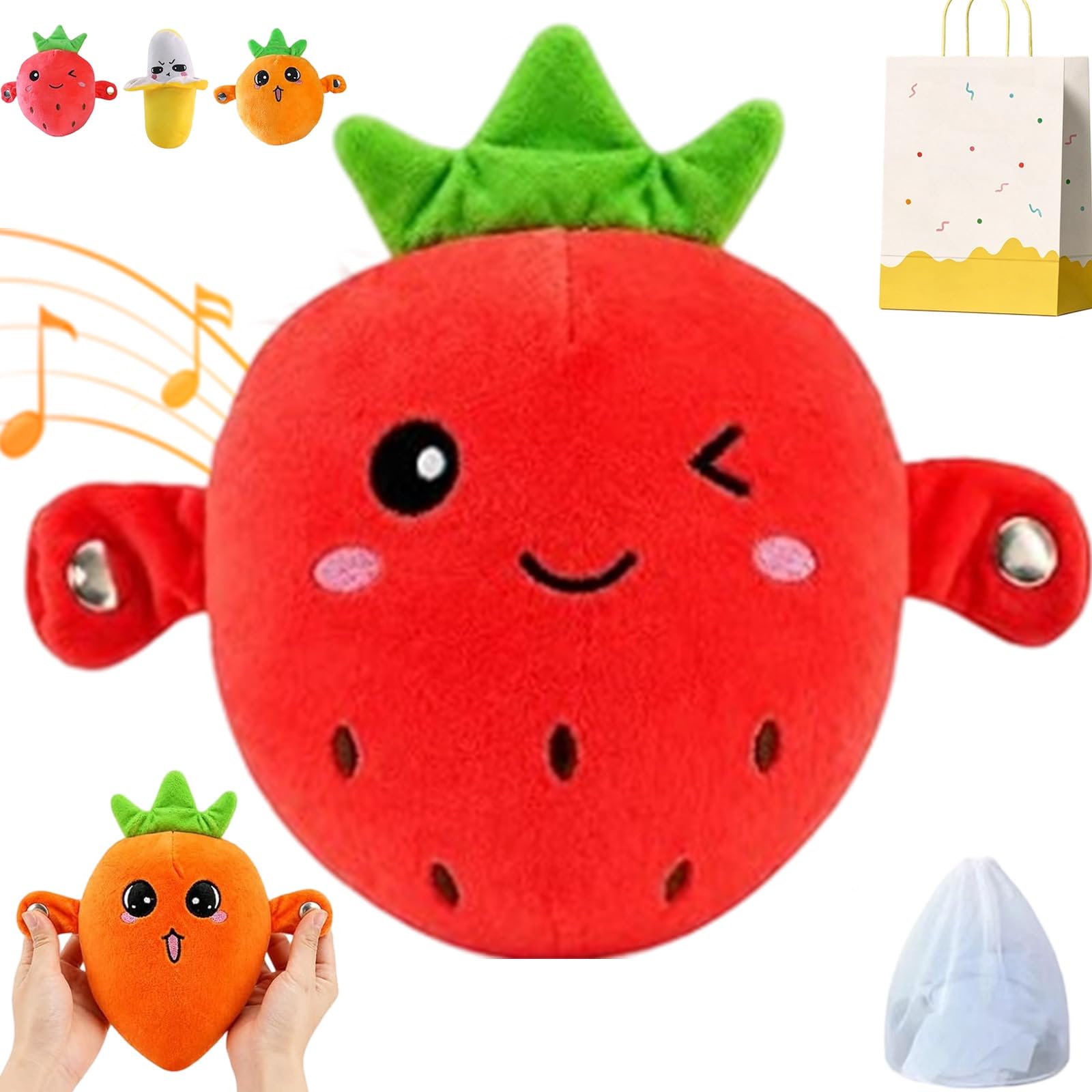 Pnedeodm Interactive Music Plush Toy, Touch-Sensor Soft Interactive Figure for Kids, Fun & Playful Sound-Activated Toys, Touch-Sensitive Banana & Fruit Plush Musical Sensory Toy (Strawberry) — image 1