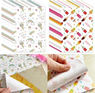 Diamond Painting Release Papers Set of 60, Decorative Ice Cream Rainbow Cover Replacements Paper Sheets, 5D Diamond Painting Accessories Tool for Adult Kids