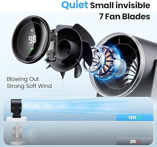 Miniatura 3 de WSKEN Ventilador de escritorio con batería, pantalla digital silenciosa, ventilador portátil para oficina, dormitorio, cocina, hogar, al aire libre,