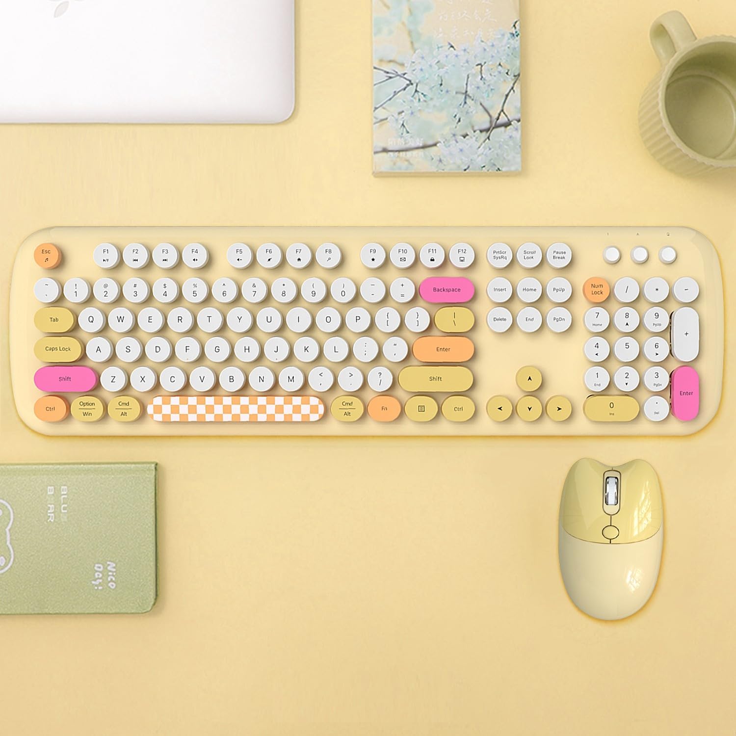 SaharaCase - Wireless Keyboard & Mouse Combo with Silent Click | Colorful 104 Keys Full Keyboard | USB & Type-C Adapter (Yellow)