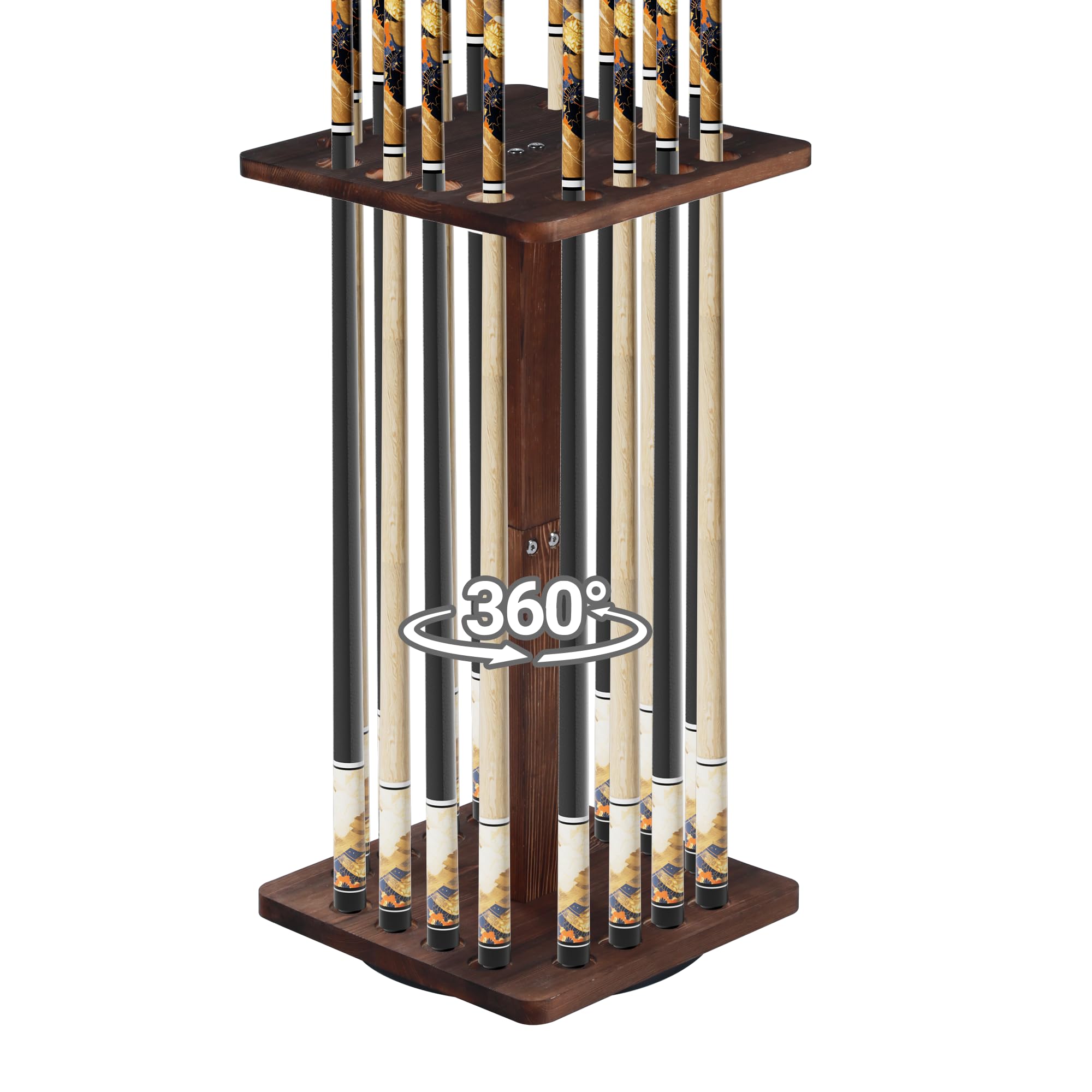 360 Degree Rotating Pool Stick Holder, Pool Cue Holders for Billiard Room, Floor Stand Billiard Cue Rack up to 16 Sticks, Natural Wood Pool Cue Equipment Storage Organizer, Billiard Gifts for Men