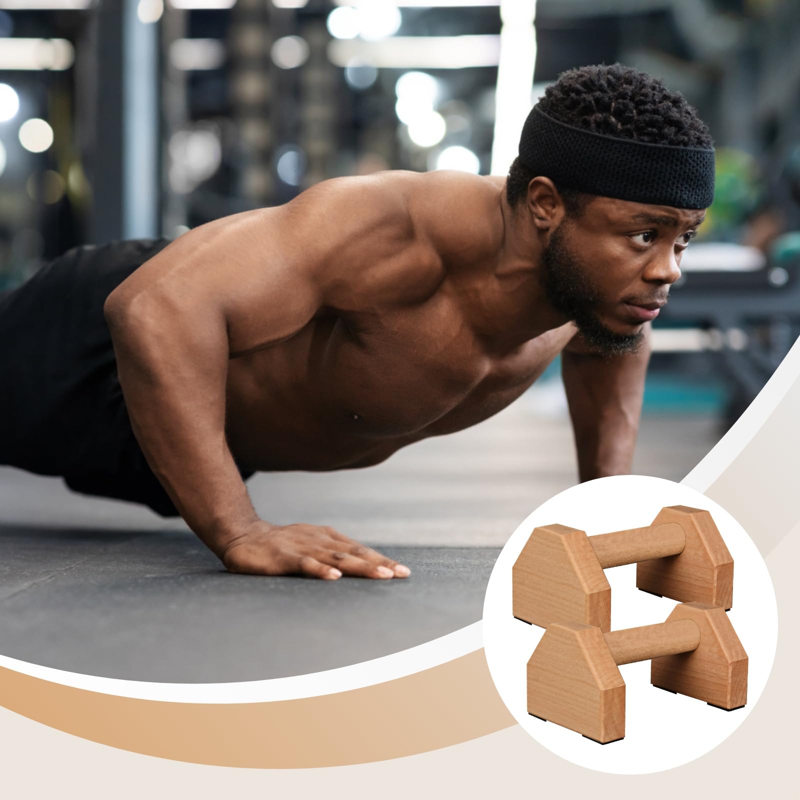 Set di 2 maniglie ergonomiche in legno di faggio per flessioni, base antiscivolo, supporta 299,4 kg, ideale per yoga e ginnastica