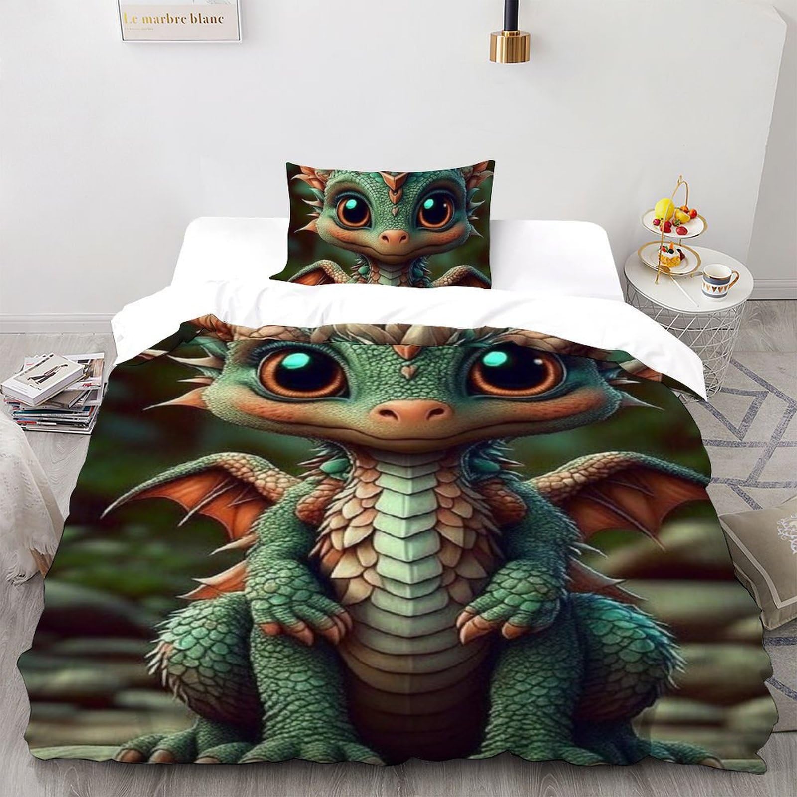 Parure de lit dragon en microfibre premium avec taies d'oreiller enfants 135x200