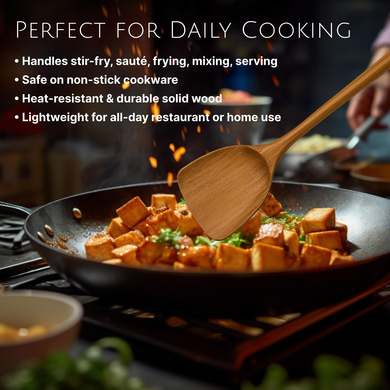 JapanBargain 4080, Wooden Long Cooking Spatula Turner, 14.75-inch - Image 3