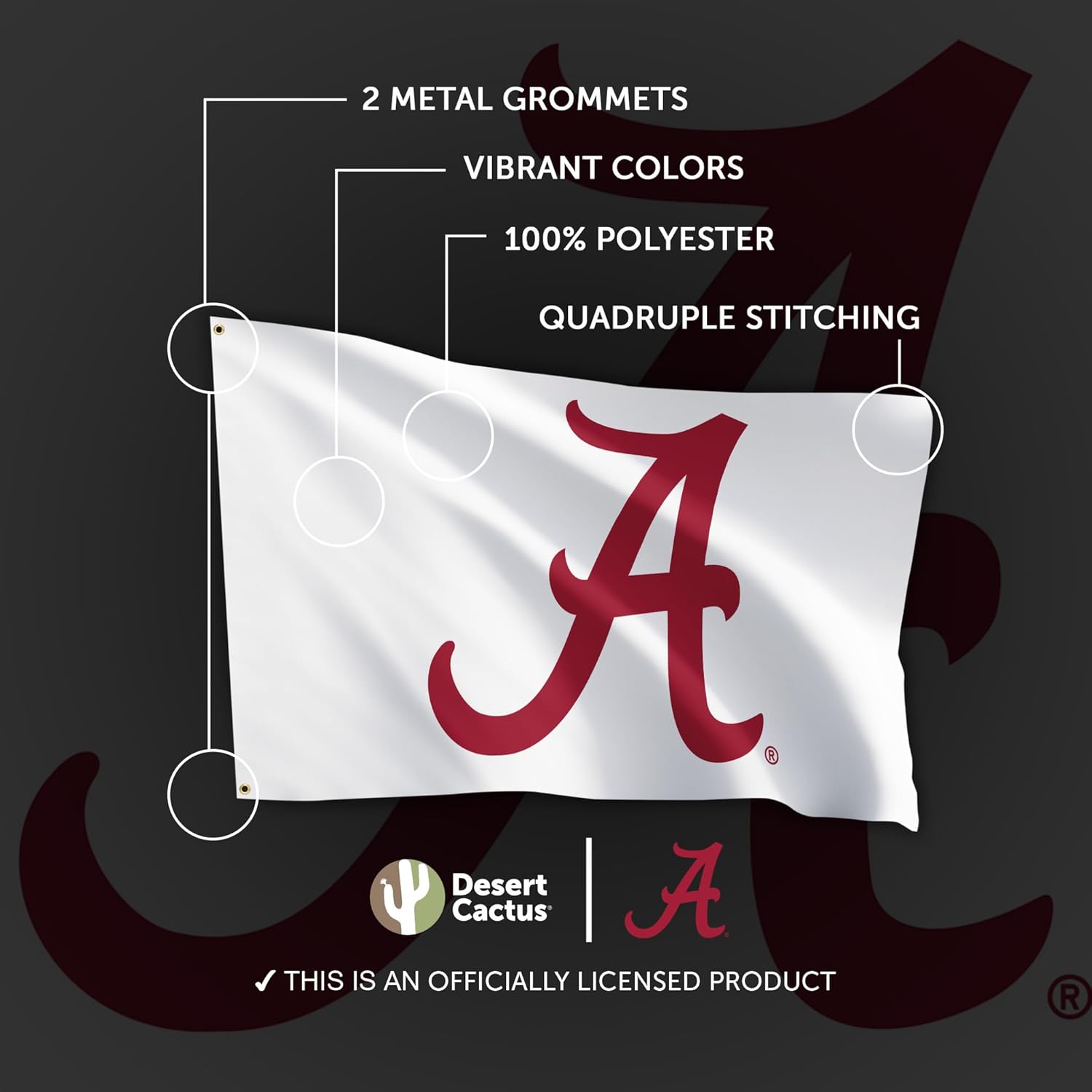 Desert Cactus The University of Alabama Flag Crimson Tide Bama UA Flags Banners 100% Polyester Indoor Outdoor 3x5 (Flag X) - Image 4