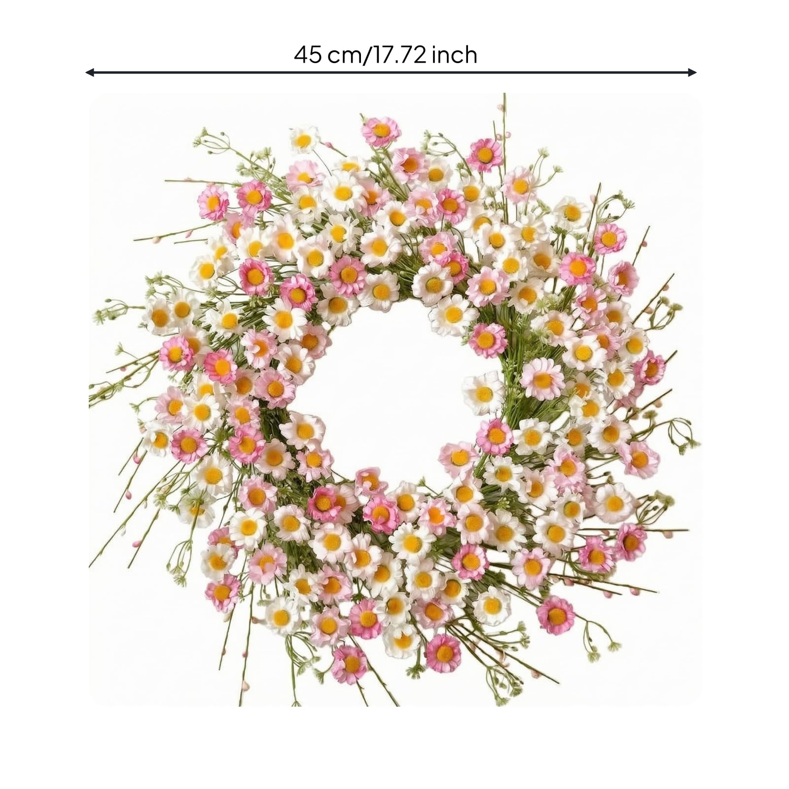 Ghirlanda Floreale Ghirlanda Porta Ghirlanda Fiorita Corona Decorativa con Fiori Artificiali in Plastica Contrasto Delicato con Centro Giallo Aspetto, Rosa, 45cm