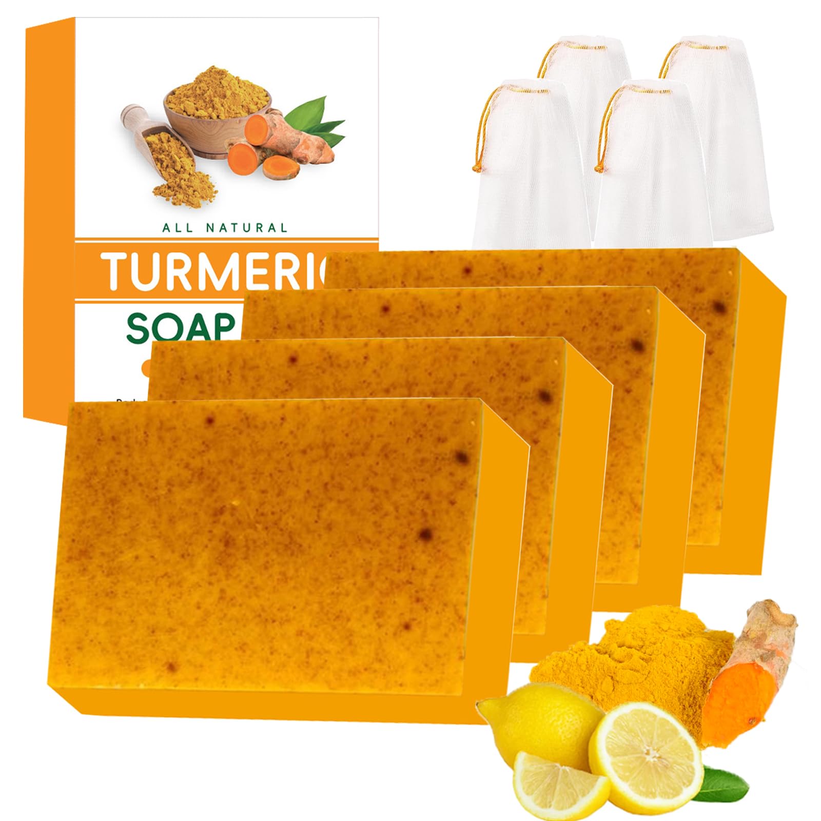 Lemon Turmeric Kojic Soap – Kojic and Turmeric Soap, Jabon De Curcuma Para Las Manchas, TurmericSoap Bar for Face and Body, Moisturizing Deep