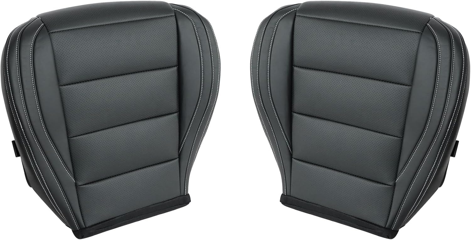 SecosAutoparts Front Driver & Passenger Side Bottom Center Perforated Leather Replacement Seat Covers Black Leather White Line Compatible with Ford Mustang 2015 2016 2017 2018 2019 2020 2021 2022 2023