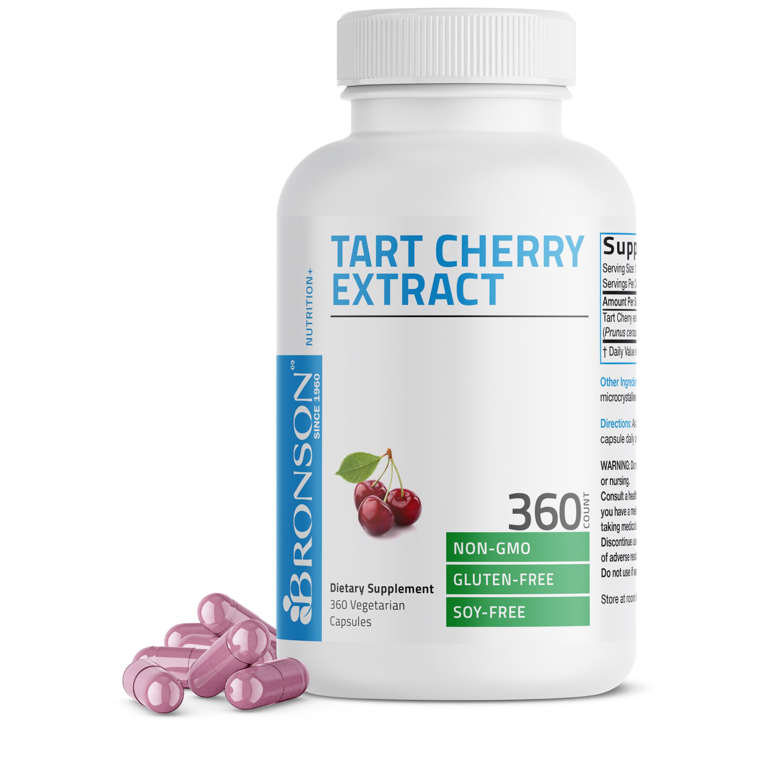 Bronson Tart Cherry Extract for Joint Support, 360 Vegetarian Capsules 360 Count (Pack of 1)