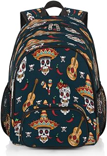 Mochilas escolares de flor de caveira de açúcar para meninas meninos adolescentes estudantes - elegante bolsa escolar - mochilas de viagem resistentes à água para mulheres e homens, Multicolor, Large