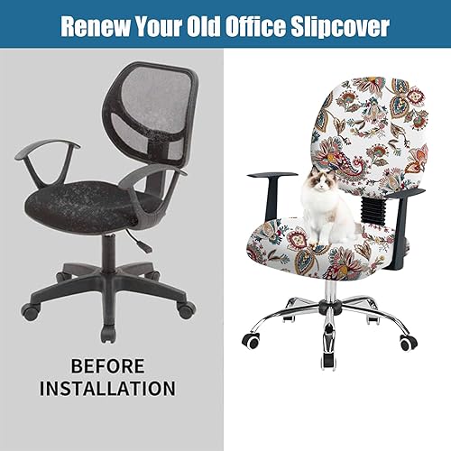 Miniatura 5 de FUANGUI Funda para silla de oficina estampada elástica para silla de oficina de computadora, funda de respaldo de asiento giratoria de escritorio,