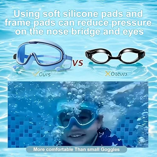 Miniatura 7 de 2 gafas de natación para niños de 3 a 15 años, anti-UV, antivaho, amplia visión, impermeables, sin fugas, para niños y niñas