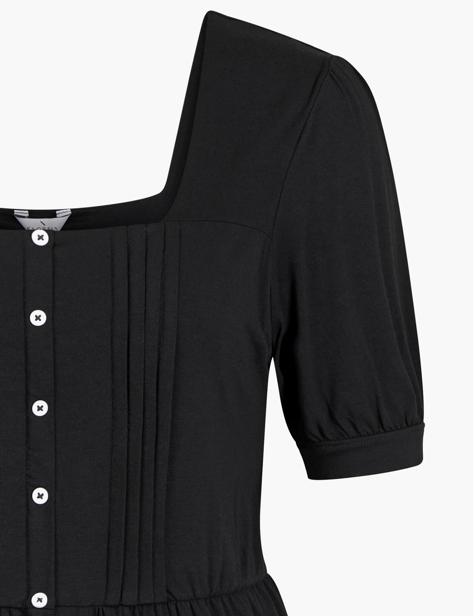 Camicetta da donna con maniche a sbuffo e scollo quadrato, vestibilità aderente, in cotone, con bottoni plissettati sul davanti, in vita arricciata, top estivo casual elegante da indossare