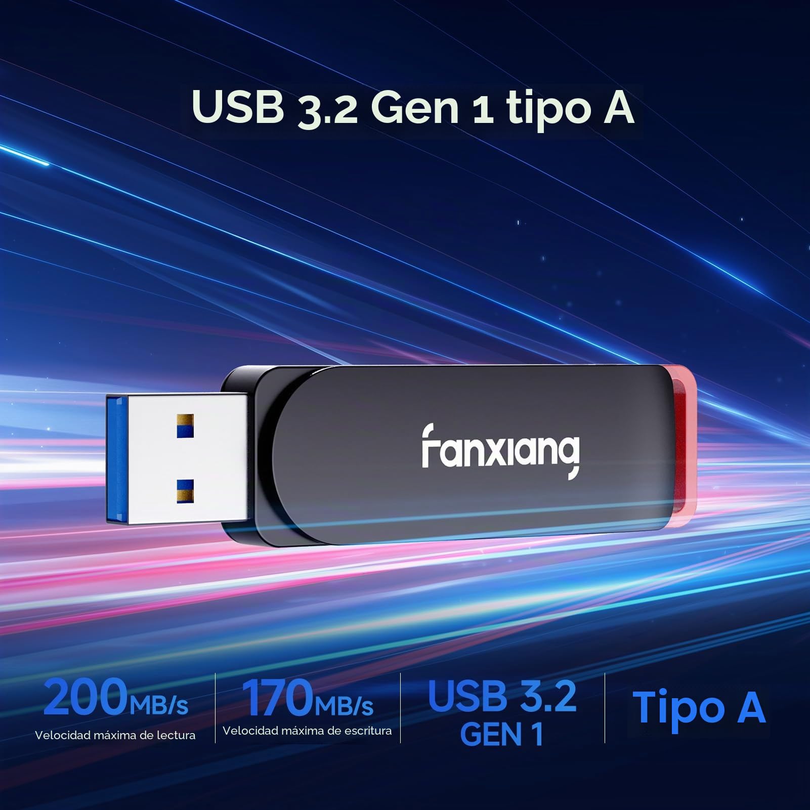 fanxing Pendrive USB 3.2 256GB x2 hasta 200 MB/s, Memoria USB de Metal, Compatible con PC, Portátil, TV y Automóvil - F309