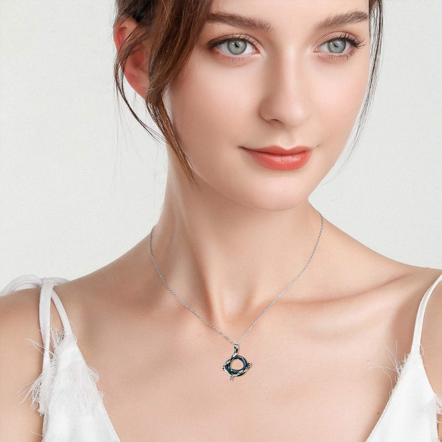 Snake Necklace 925 Sterling Silver Animal Pendant with 4 Colors Circle Crystal from Austria, Snake Jewelry Collection for Women Her - Image 5