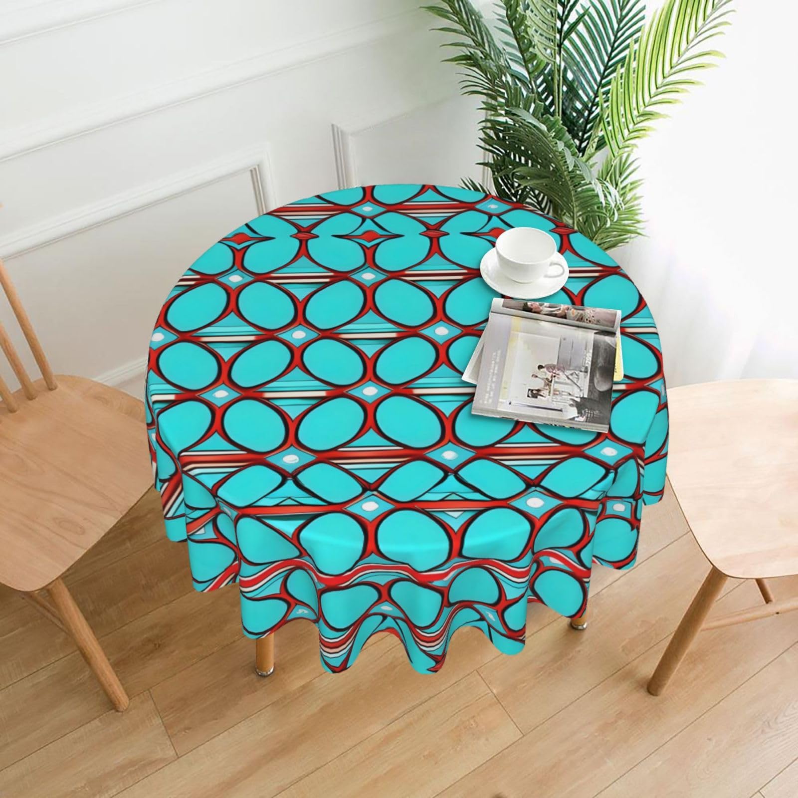 Nbtghga Turquoise Pattern Print Tablecloth Round Border Table Cloth Cover Decorative For Party Holiday Dinning Tabletop Home