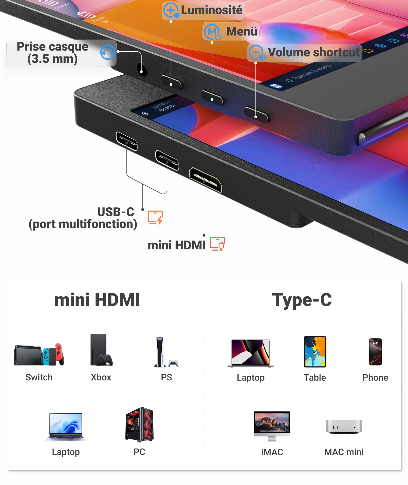 Ingnok Écran Portable 15,6" FHD IPS Moniteur Portable Ultra-Léger | Plug & Play, écran portatif 1920 × 1080 avec housse magnétique, 2 USB-C, Mini-HDMI et haut-parleurs pour PC/Mac/PS4/PS5/Xbox