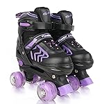 Kids Roller Skates for Girls Ages 5-8 6-12, Adjustable 4 Sizes Quad Girls Skates for Beginner, Black&Purple