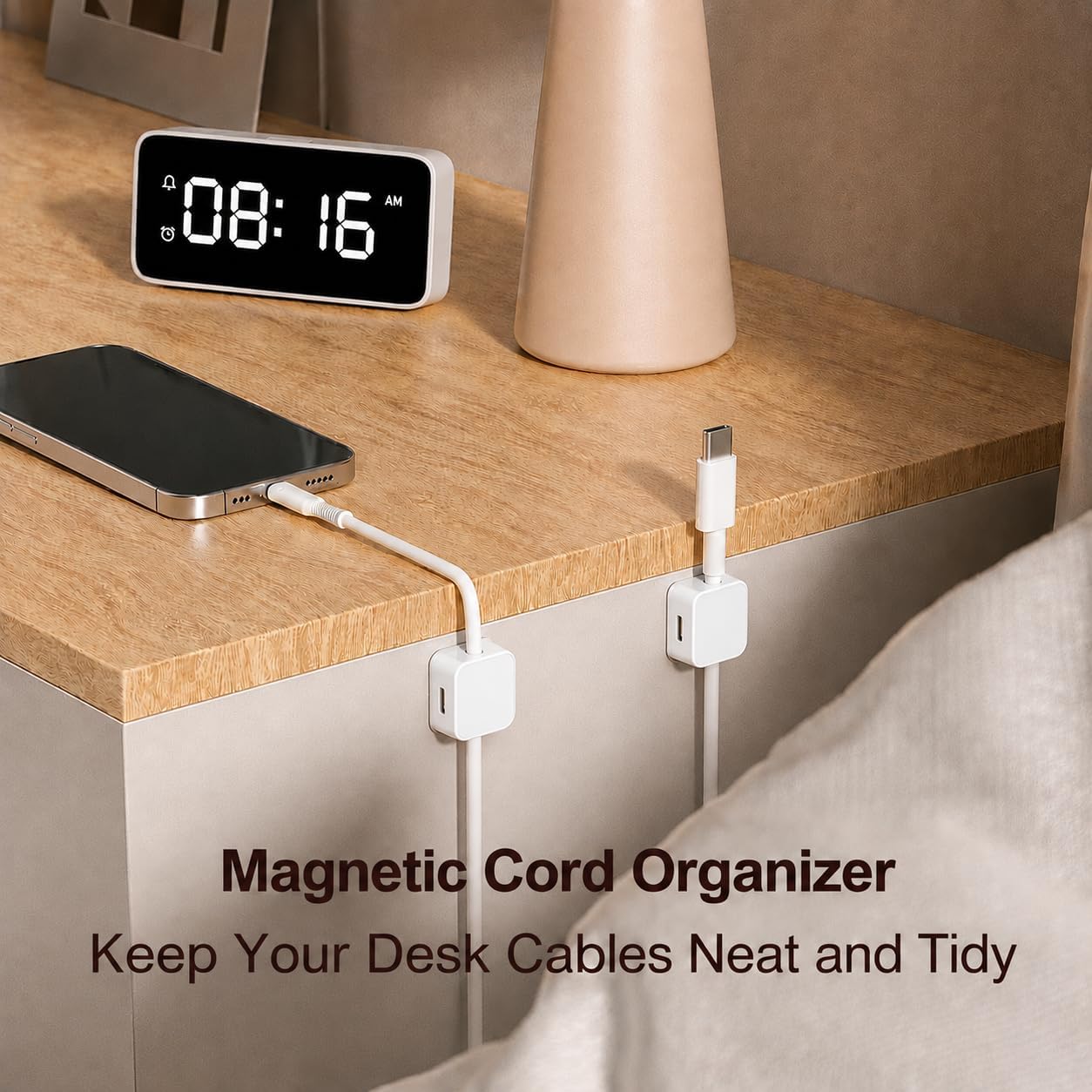 10 Pack Cord Organizer, Magnetic Cable Management, Cord Holder for Desk, Adhesive Cable Clips Wire Keeper for Nightstand, Home, Office, Desktop, Car, Wall (White) image 4