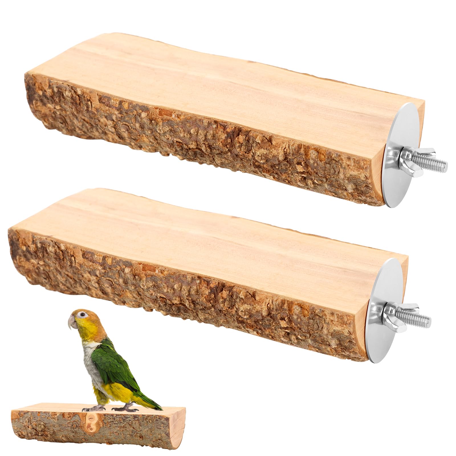 CZWESTC 2PCS Natural Wood Bird Perch Platform for Cage - Parrot Perch Stand for Conures, Cockatiels, Budgies, Lovebirds, Parrotlets, Small Bird Cage Accessories & Wooden Perches for Small Parrots