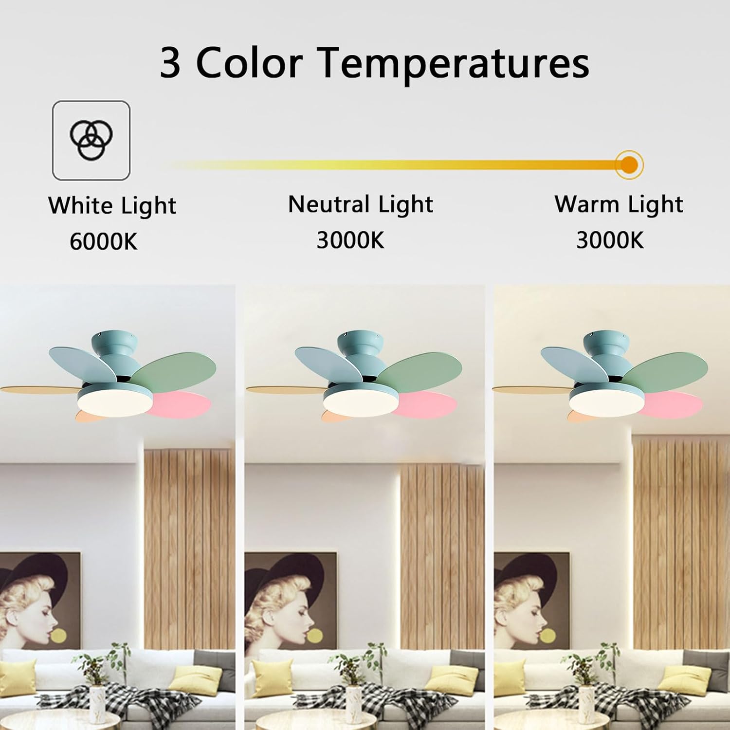 Modern Remote Ceiling Fan with Light Kids Room Bedroom Mute Ceiling Fan Light Creative 60W LED Ceiling Lights Fan Lighting 5 Plywood Blades, 6 Speed for Dining Room Study Room Living Room