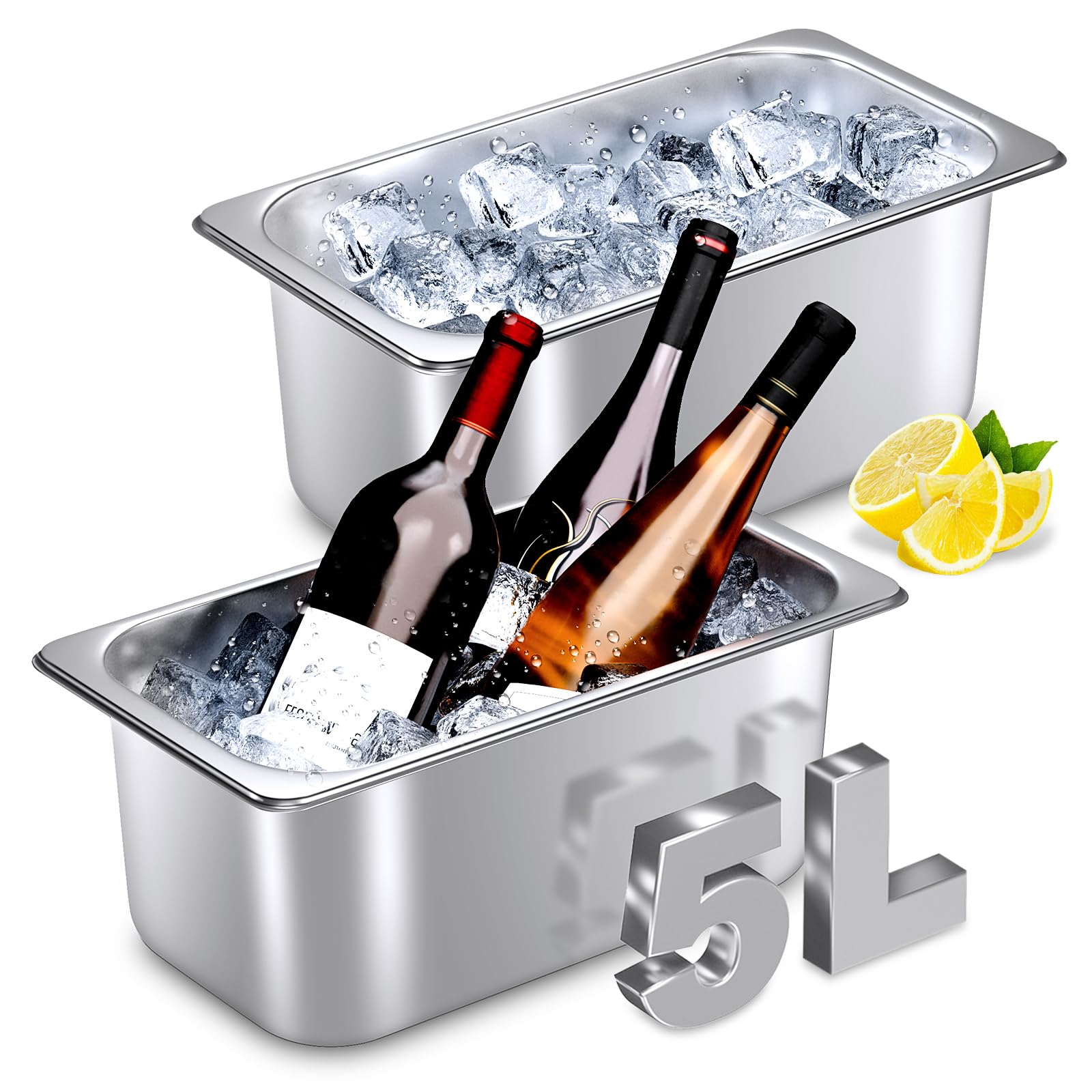 meekoo 2 Pack Ice Buckets for Freezer Wine Beer Champagne Bucket Stainless Steel Bin for Freezer Metal Drink Buckets Cocktails Wine Cooling for Mimosa