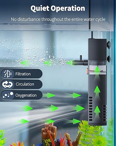 Miniatura 5 de Pawfly Filtro interno para acuario, filtro de potencia sumergible con bomba de agua de 55 GPH para tanques de peces de 3 a 10 galones de circulación