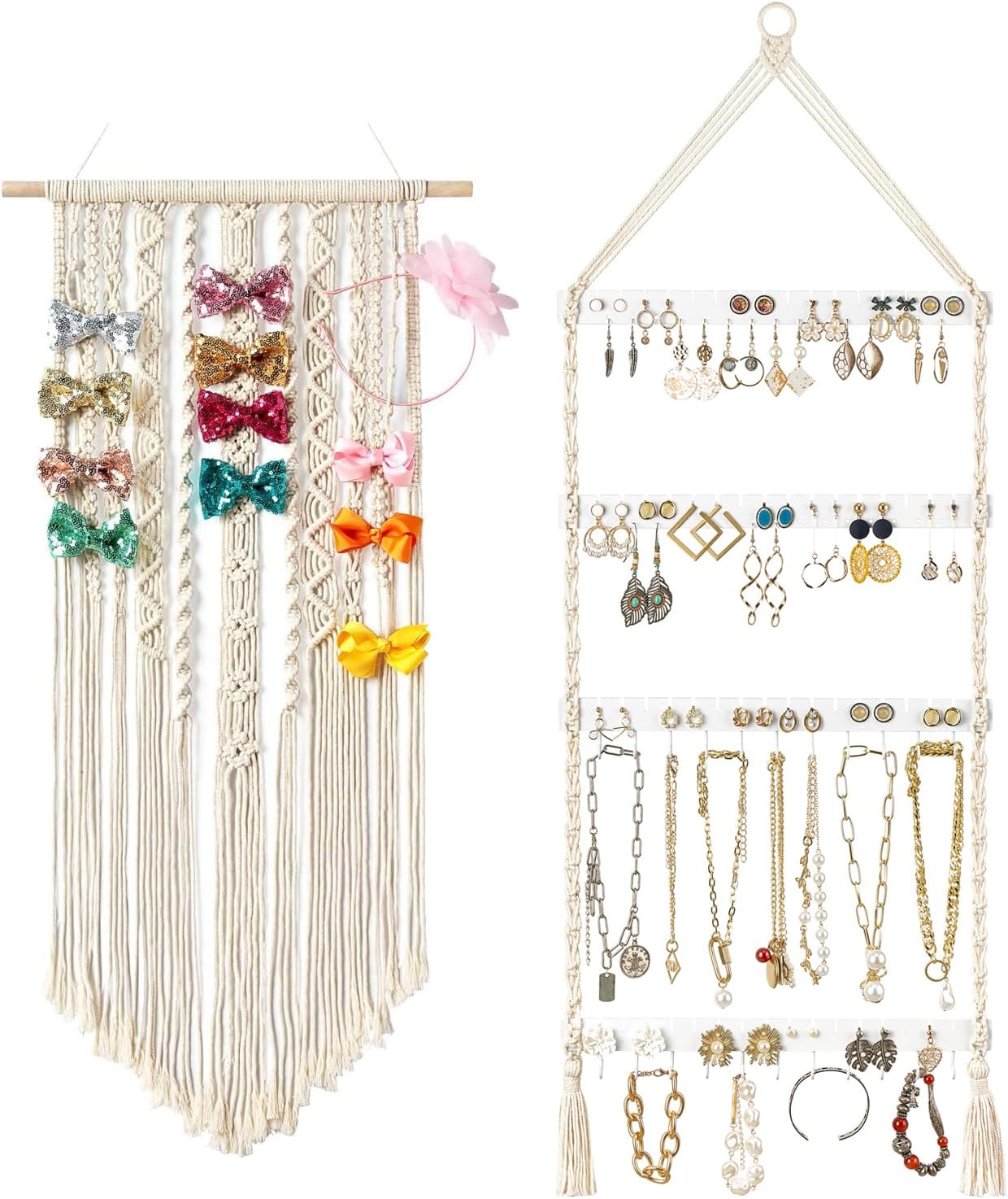 Mkono Macrame Hanging Bow Holder Jewelry Organizer