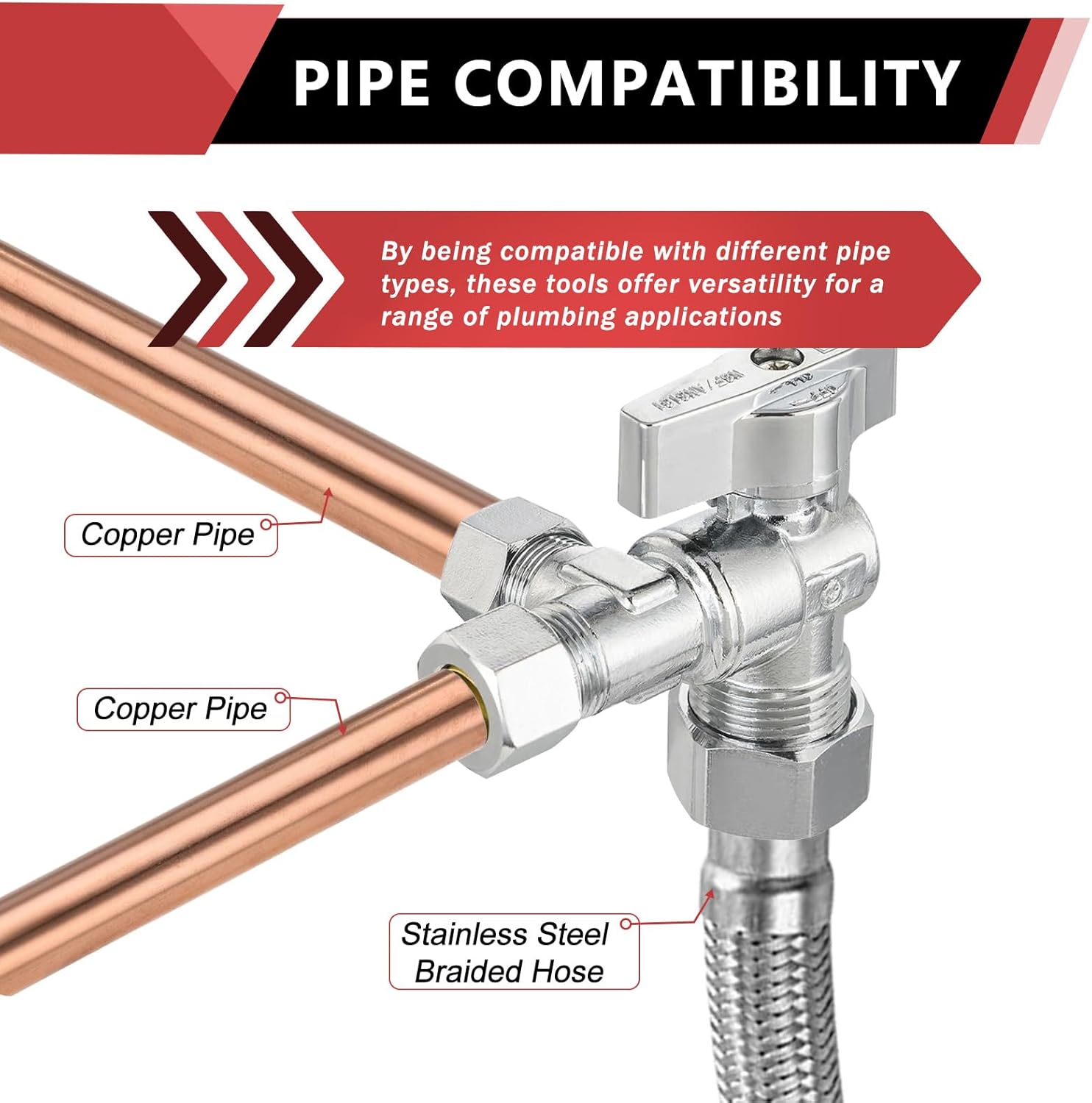 (Pack of 2) EFIELD 1/4 Turn Dual Compression Outlet Angle Stop Valve,1/2" NOM (5/8" OD) x (3/8 inch x 3/8 inch), Chrome Plated Brass Made,(VALVE206)