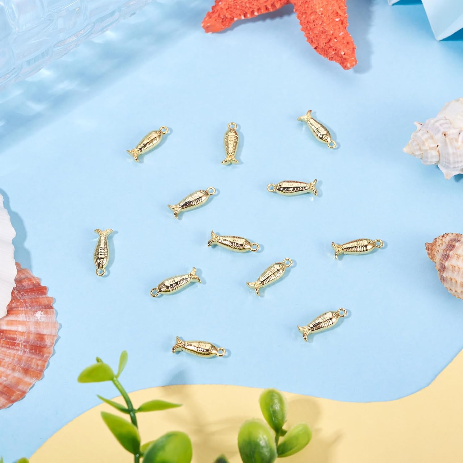 Pandahall 12Pcs Fish Charms 18K Real Gold Plated Brass 3D Cute Fish Ocean Pendants Metal Sea Animal Fish Dangle Charms for DIYCraft Necklace Earrings Keychains Jewelry Making - Image 6