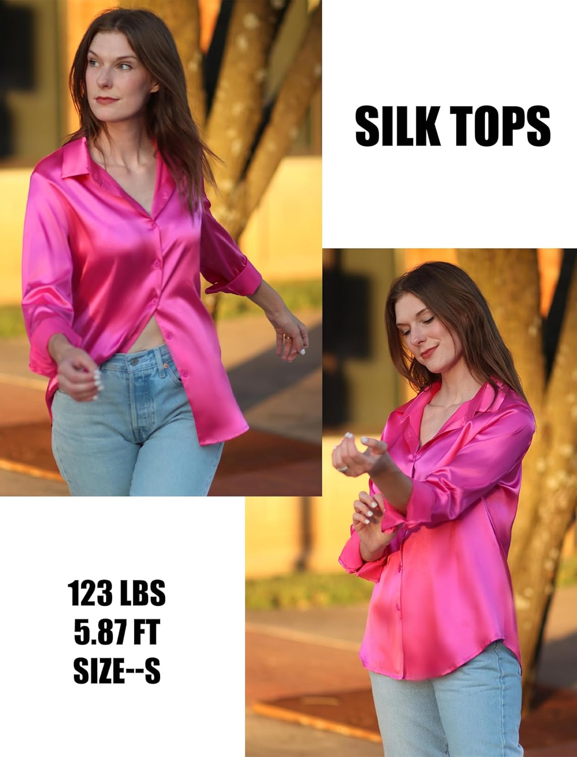 HOTOUCH Button Down Shirts for Women Satin Silk Collared Dressy Casual Blouses Loose Long Sleeve Office Work Tops - Image 5