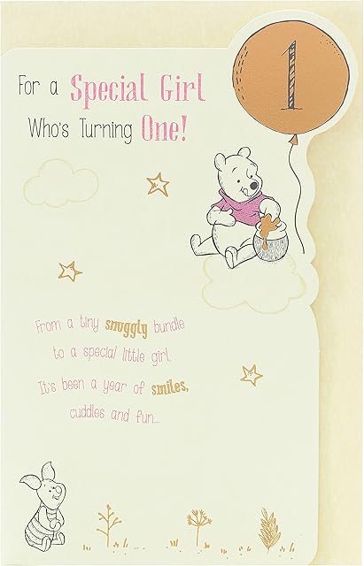 1st Birthday Card - Girls 1st Birthday Card - 1st Birthday Card for Girl - Disney 1st Birthday Card - Winne The Pooh 1st Birthday Card