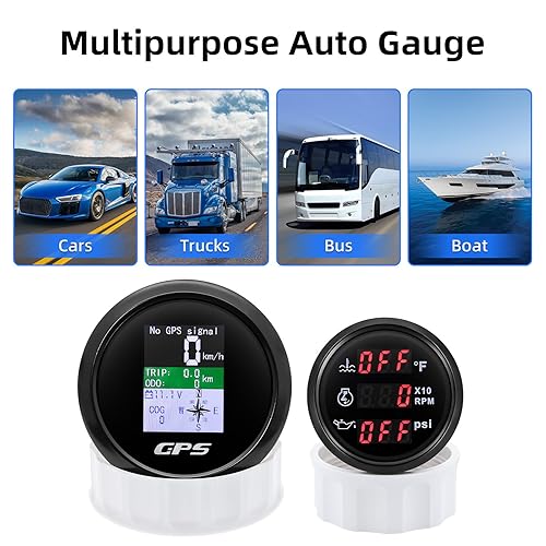 Miniatura 5 de MAIMEIMI Juego de 2 medidores de barco  Velocímetro GPS de 3-38 pulgadas y temperatura del agua de 2-116 pulgadas de 2.047 in, tacómetro, medidor de