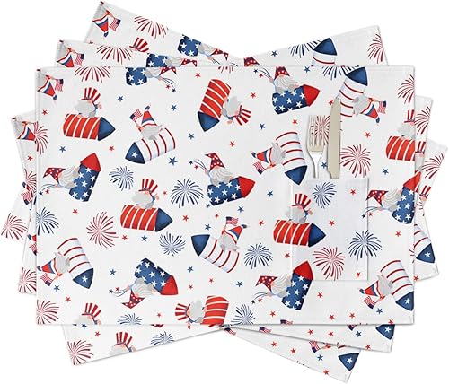 Miniatura 7 de Juego de 4 manteles individuales para mesa de comedor, juego de 4 manteles individuales de algodón y lino con bolsillo, arpillera cuadrada,