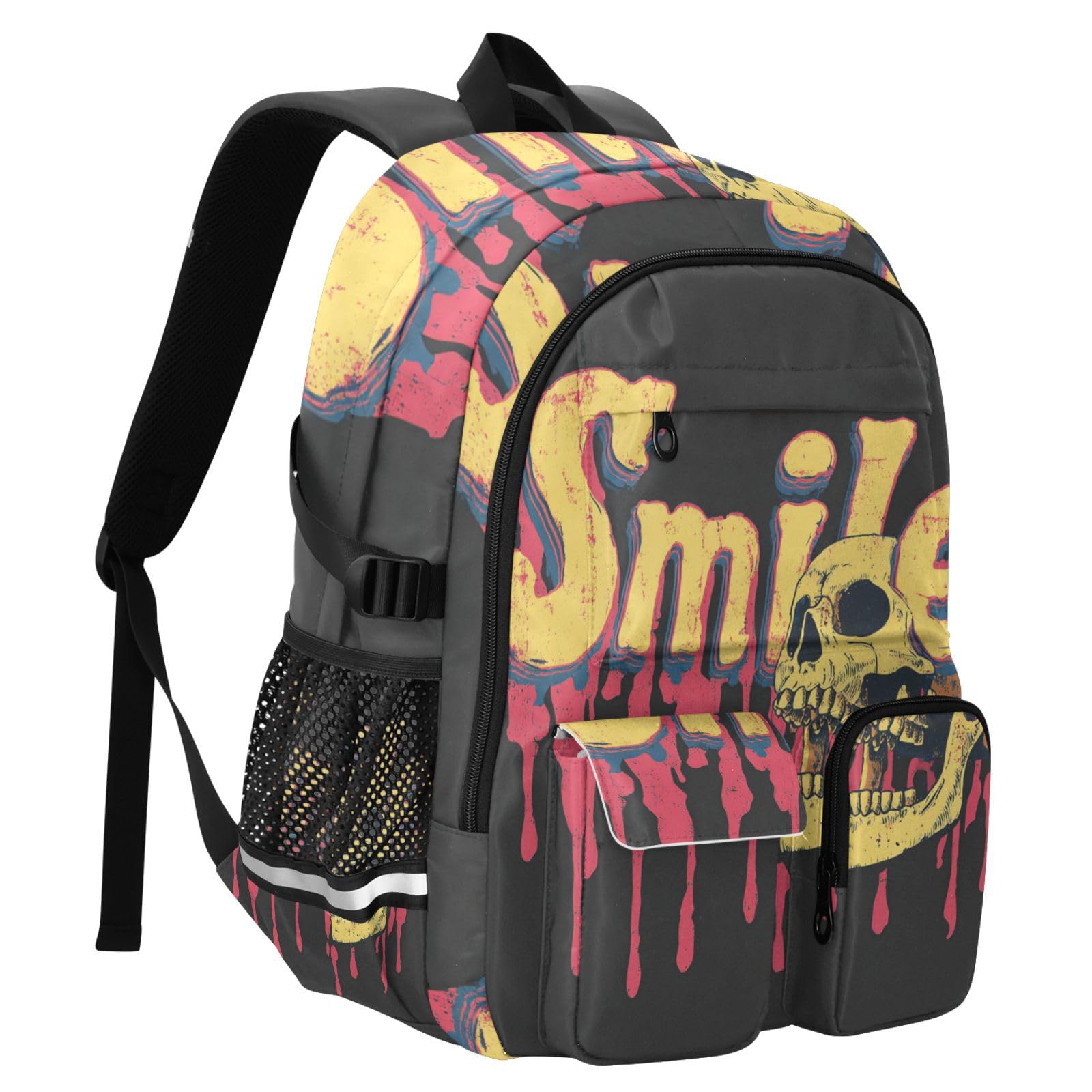 Sac à dos de voyage pour ordinateur portable de 17 à 5 pouces Motif crâne de mort pour adolescentes et filles